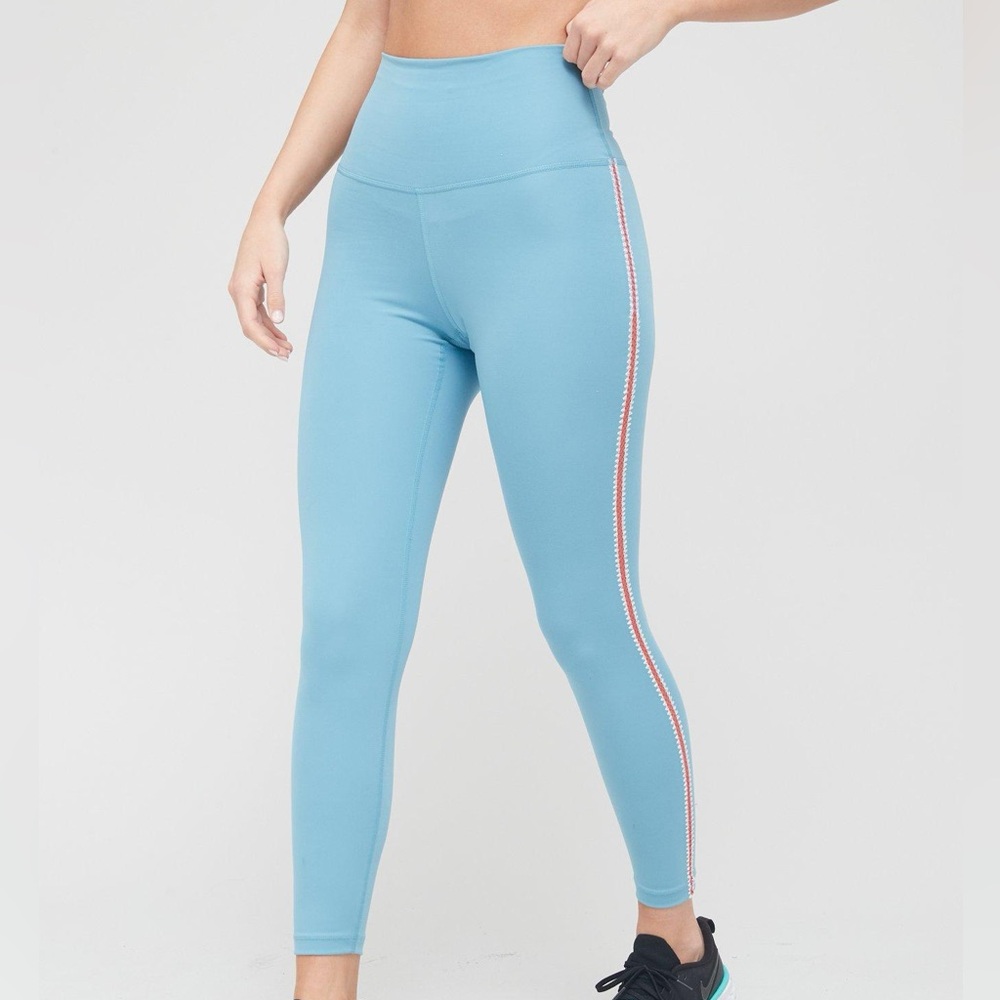 Nike Light Blue Size S Leggings with Red and White Stripe